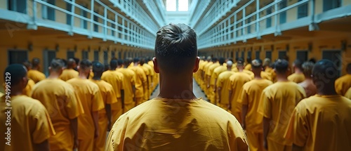 Raising awareness about criminal justice and prison reform issues through an image of an overcrowded prison. Concept Prison Overcrowding, Criminal Justice Reform, Awareness Campaign photo