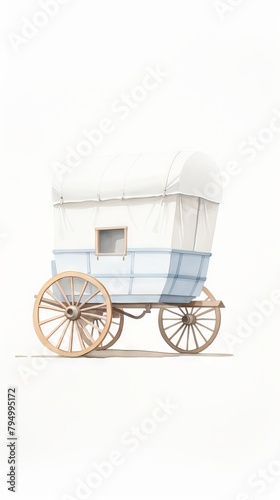 covered wagon, white, blue, simple, cartoon