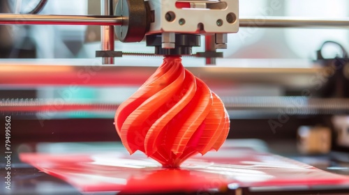 3D printer prints red form photo