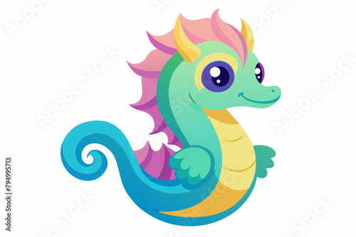 Cute Seahorse Curling gradient illustration in white background