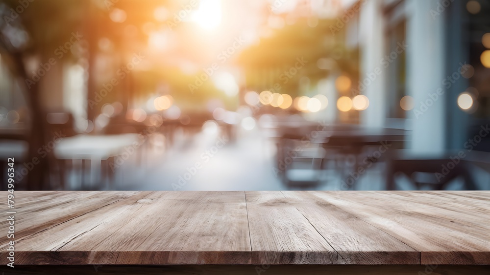 Wood table top on blurred interior background Wood table top on blurred interior background