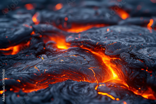 Lava flows in a volcanic landscape during twilight natural 8k wallpaper background