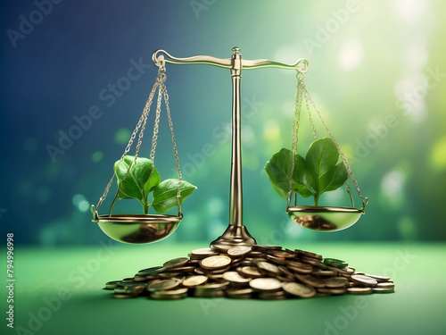 Photo Real Illustration of Economic Energy Efficiency Concept with Scales Demonstrating Green Finance