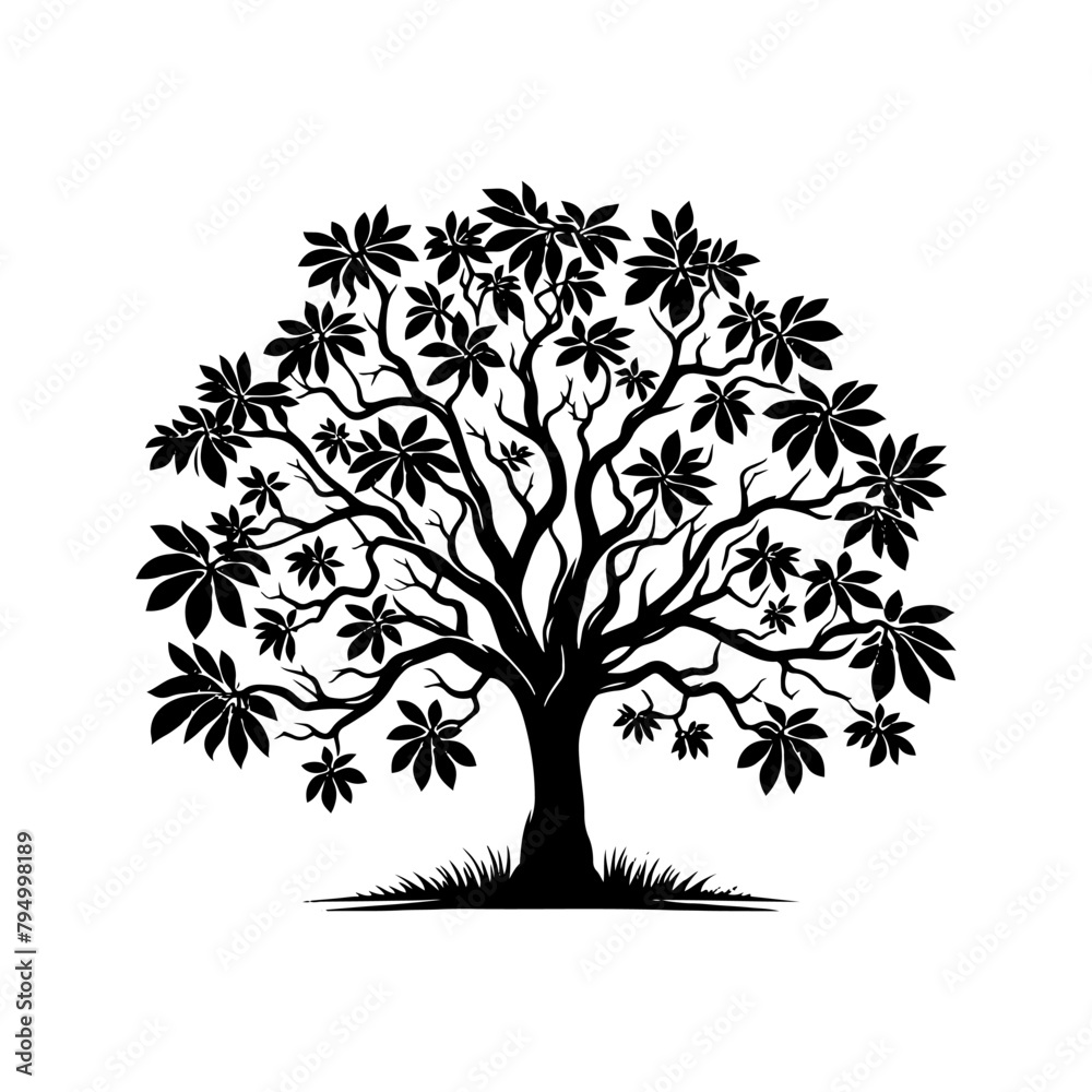 Obraz premium Walnut Tree Vector Silhouette Illustrating the Tranquil Presence of Nature- Nut-Bearing Tree- Walnut Tree Illustration.