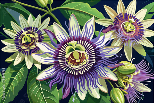 Fascinating passion flowers with intricate details