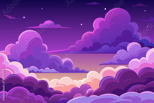 Fluffy clouds drifting lazily in a purple twilight