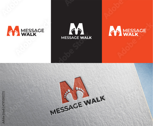 Message Walk Logo Design, shoe company logo design, feet logo, M logo, shoe logo, M letter logo, negative space logo
