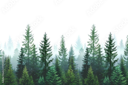 Realistic Image of forest landscapes on a white background, Stock photo style.