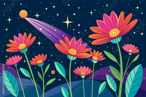Radiant cosmos flowers reaching for the stars
