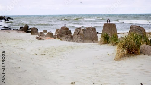 Storm on Baltic Sea. Breakwaters. Tetrapods. Baltiysk photo