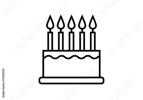 Icono negro de tarta de cumpleaños con velas.