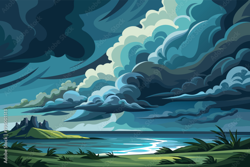 Storm clouds brewing over a calm ocean Storm clouds brewing over a calm ocean