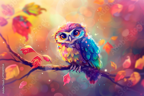 illustration of a beautiful colorful owl