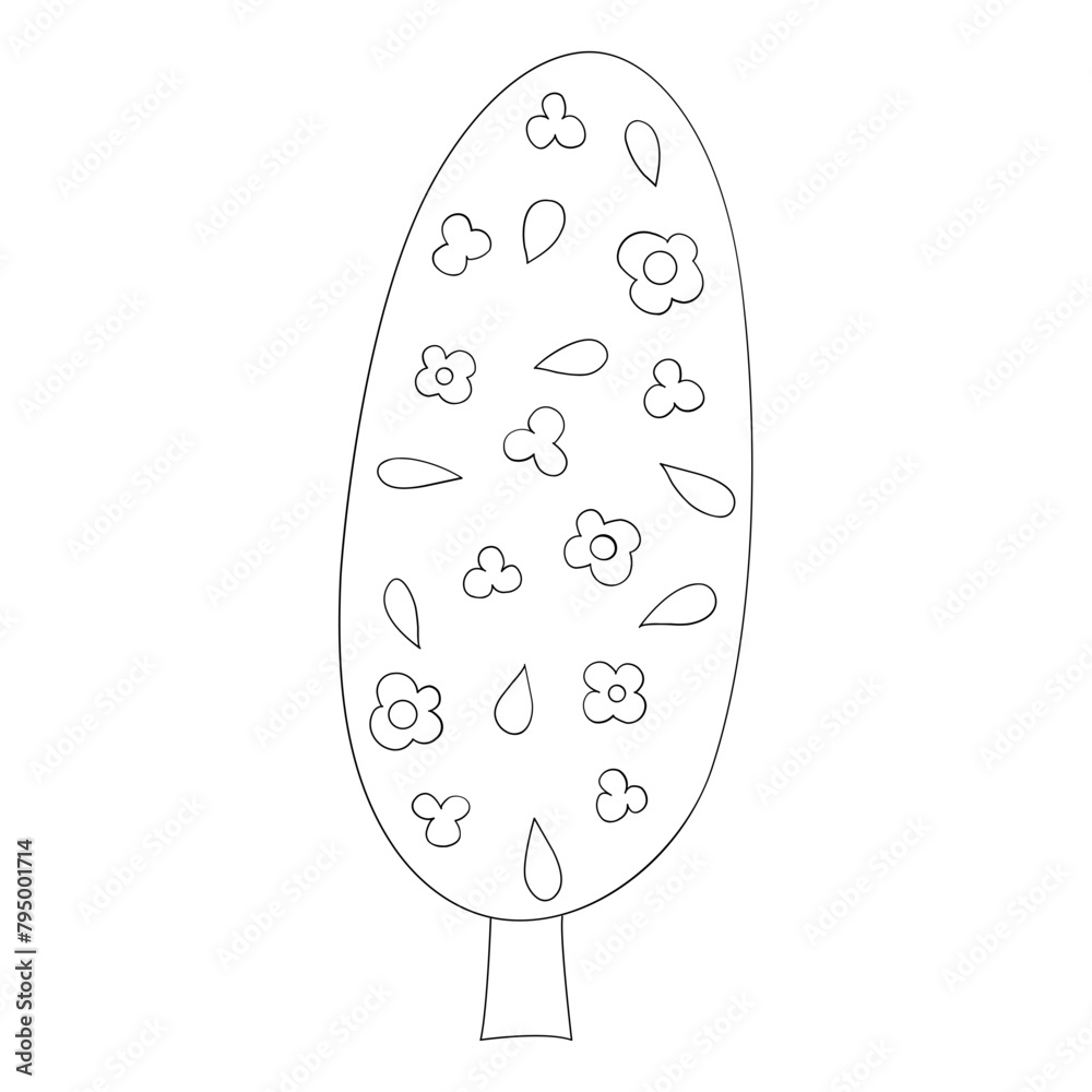 Flowering tree hand drawn vector illustration in line stroke design Flowering tree hand drawn vector illustration in line stroke design
