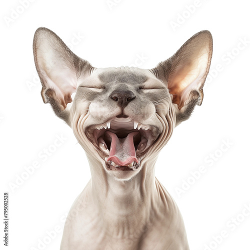 Sphynx cat open mouth isolated on transparent background