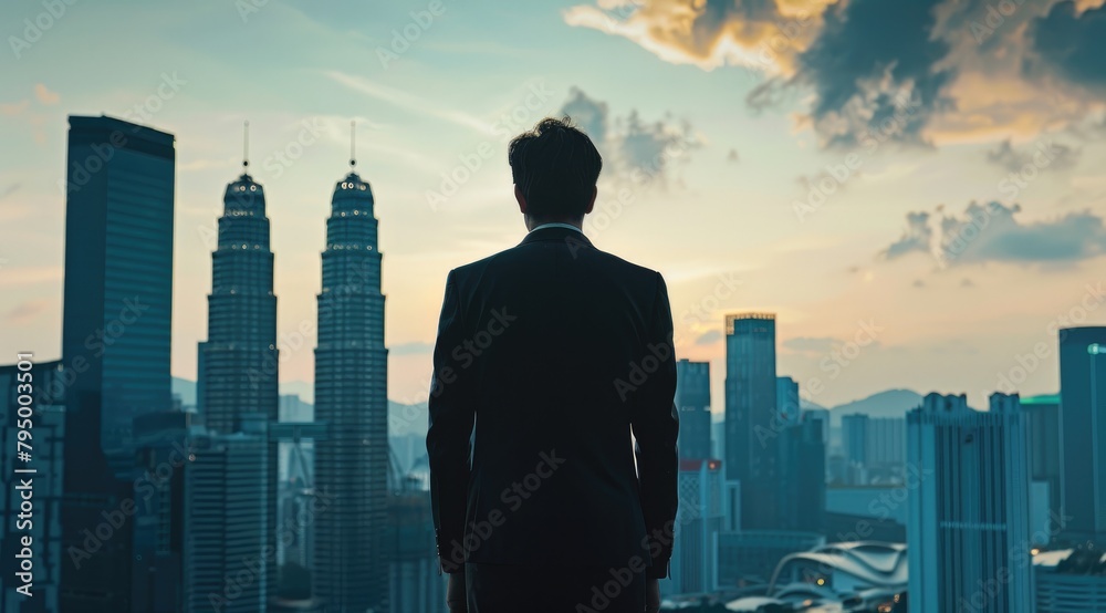 Urban Visionary: Chinese Businessman Contemplating Cityscape Urban Visionary: Chinese Businessman Contemplating Cityscape