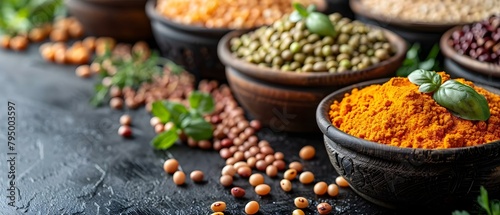 Indianinspired cuisine featuring fresh legumes spices and traditional flavors for healthy cooking. Concept Indian Cuisine, Legumes, Spices, Traditional Flavors, Healthy Cooking