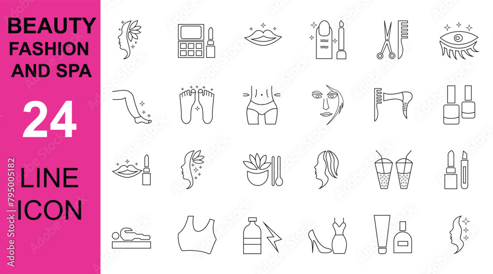 Beauty fashion and spa flat line icon set design in thin line modern ...