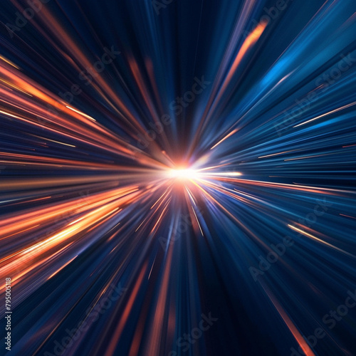 Gorgeous abstract background with blue and orange light rays emitted from a white bright point, in the style of speed blur effect, simple style