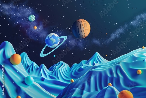 Solar system paper art style background vector illustration