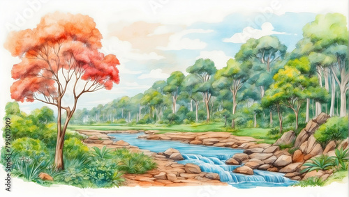 Beautiful watercolor hand drawing illustrating the importance of preserving biodiversity for a healthy planet and combating global warming, in a global warming from human perspective