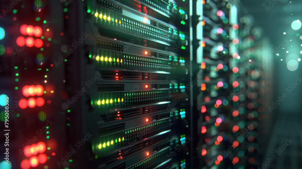 Data Center Dynamics: Network Server Room with Blinking Lights Data Center Dynamics: Network Server Room with Blinking Lights