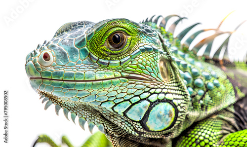 A green iguana with a blue and green head and a green head.