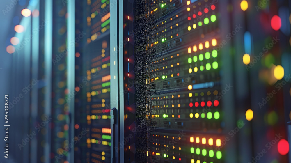 Data Center Dynamics: Network Server Room with Blinking Lights Data Center Dynamics: Network Server Room with Blinking Lights