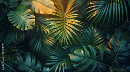 Sunlit Palm  Tropical Radiance. Delicate palm fronds catch the golden light of the sun  creating a dance of shadows and highlights that encapsulates the vibrant essence of the tropics.  