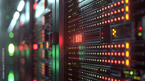Data Center Dynamics: Network Server Room with Blinking Lights