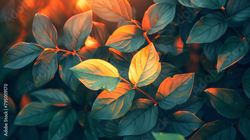 Thermal Vision: Warm hues on leaves. A mesmerising image of autumn leaves of alternating warm hues, lit as if through a thermal lens, showing the warmth of nature in an artistic interplay of colours.