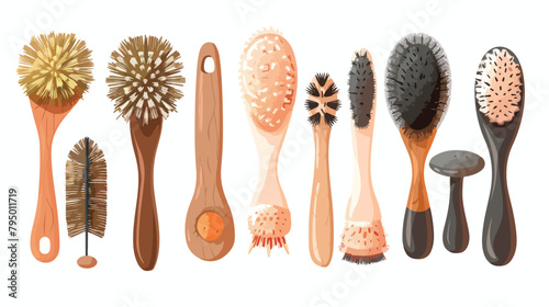 Different massage brushes on white background Vector