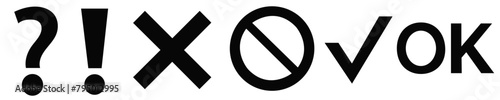   Vector of question mark, Not allowed vector set,All right symbol vector , Commonly used signs, Silhouette of common symbols, Socially used icons ,Top vector of symbols,vector for social direction