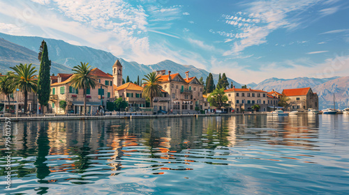 Old architecture in Tivat Montenegro. Kotor bay  photo