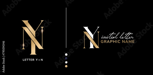 YN or NY luxury elegant initial letter logo design isolated black backgrounds for company and business sign, branding ads campaigns, letterpress, embroidery, covering invitations, envelope sign symbol
