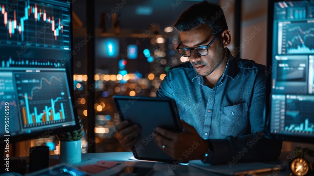 a man looking at a tablet