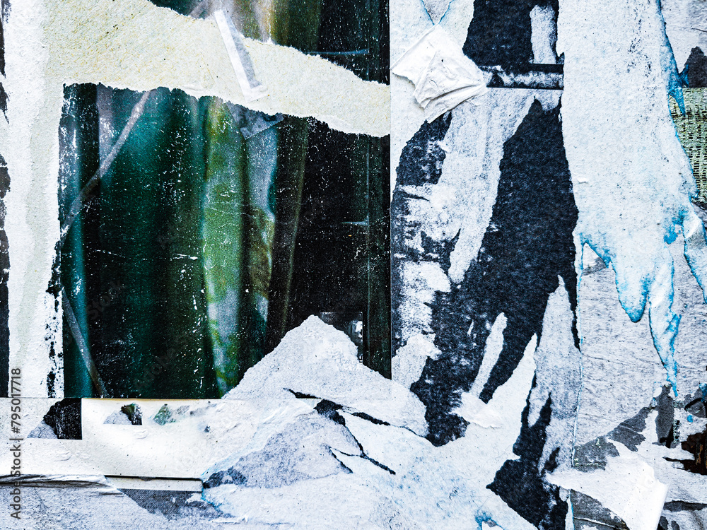 Old grunge ripped, torn vintage posters creased crumpled paper surface texture background