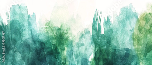 Vibrant green watercolor strokes create a soothing and abstract design in shades of nature. photo