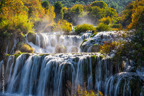 Amazing waterfalls Krka National Park in Croatia, beautiful Skradinski Buk Waterfall in Krka National Park. Travel attraction in Dalmatia, Croatia © _jure