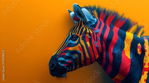 Captivating Colorful Geometric Pop Art Zebra Close-Up with Vibrant Digital Patterns and Surreal Stylized Design