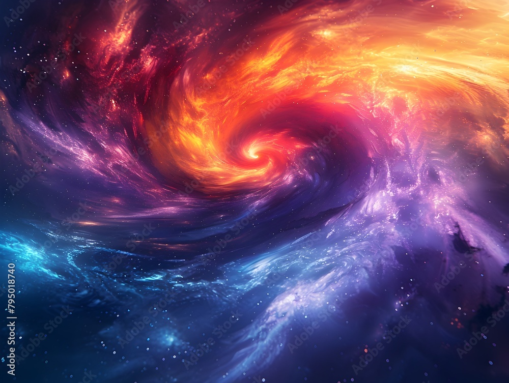 Fototapeta premium Captivating Cosmic Vortex:Vibrant Spiral Waves of Multicolored Energy in Futuristic Digital Backdrop