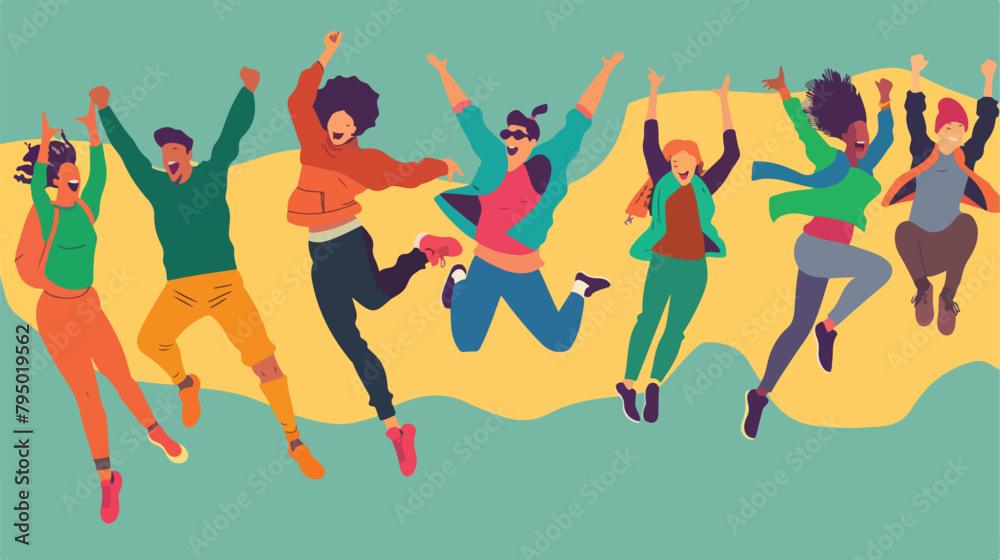 Set of jumping people on color background Vector illustration