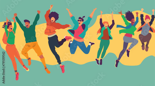 Set of jumping people on color background Vector illustration