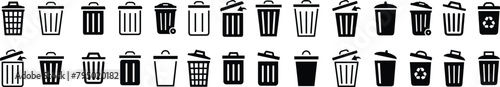 Trash icons set. Dust bin sign collection. Can or delete symbol. Recycle bin icon button. Dustbin icon in trendy flat and line design. wastage or garbage can. Rubbish Bin group