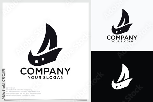 Sailing ship logo template. minimal boat logo icon, beach island vector template