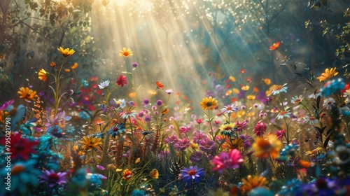 Beautiful wildflowers in the forest, colorful flowers