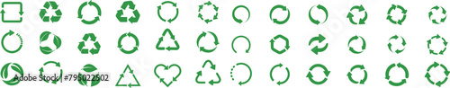 Recycle icon symbol vector set. Recycling and rotation or circular arrows icon collection. revolves endlessly Reuse sign. Eco ecology nature bio green