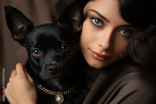 Portrait of a beautiful woman with a chihuahua dog
