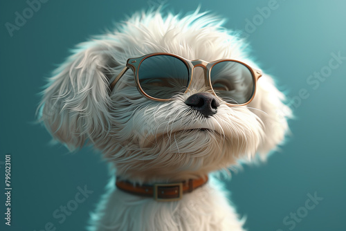 Аashion cool cute dog with glasses, 3D render, illustration © Anna