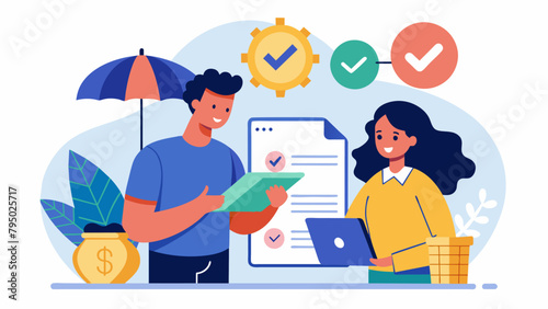 A couple reviewing their insurance policies and investments ensuring they have adequate coverage and a diverse portfolio.